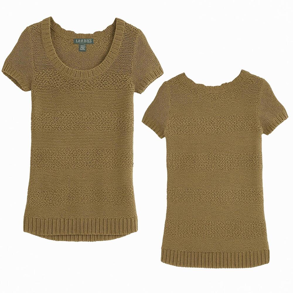 Lauren Ralph Lauren Linen Cotton Textured Knit Short Sleeve Sweater Top Green M